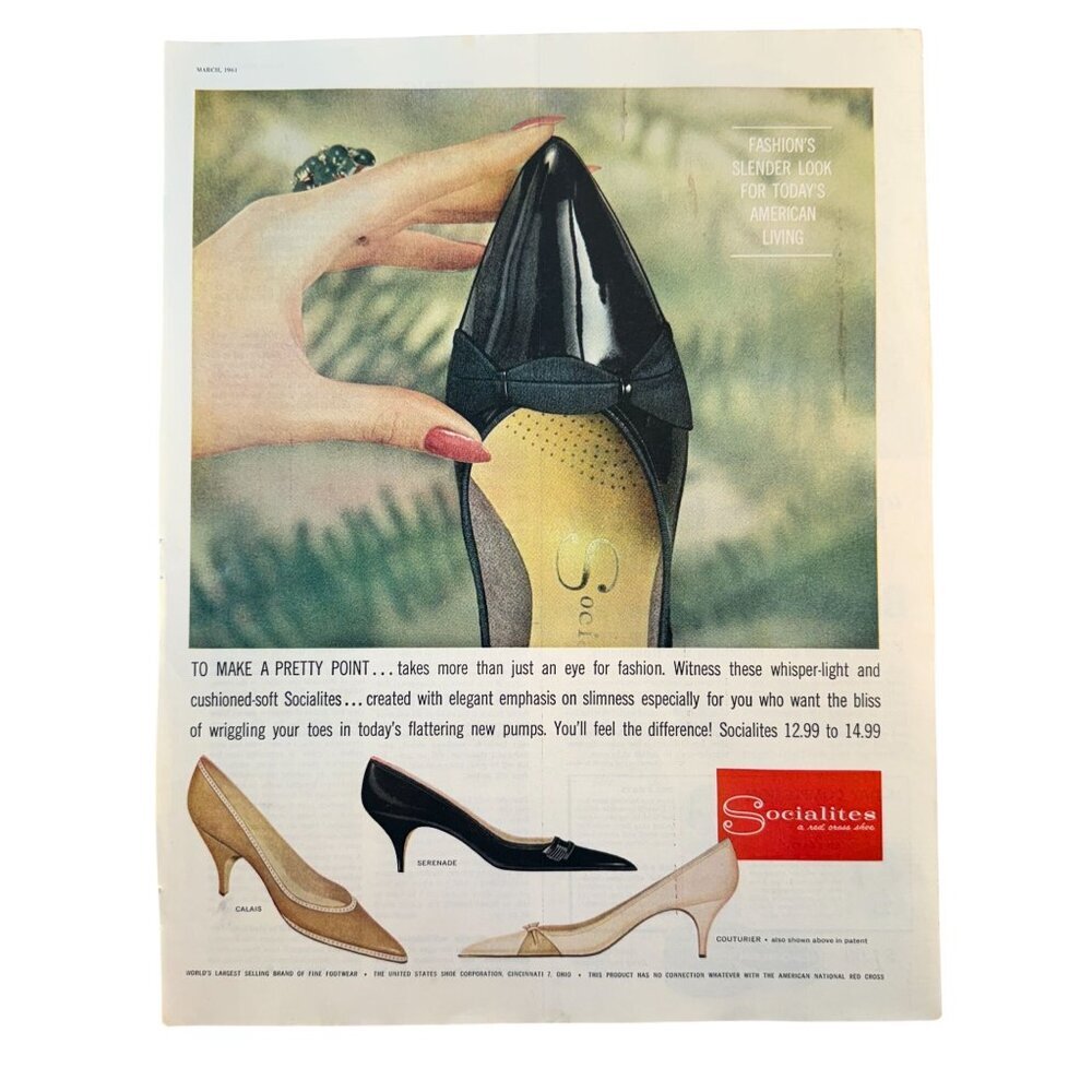 Vintage 1961 Socialites Red Cross Shoes Pretty Point Advertisement Print Ad